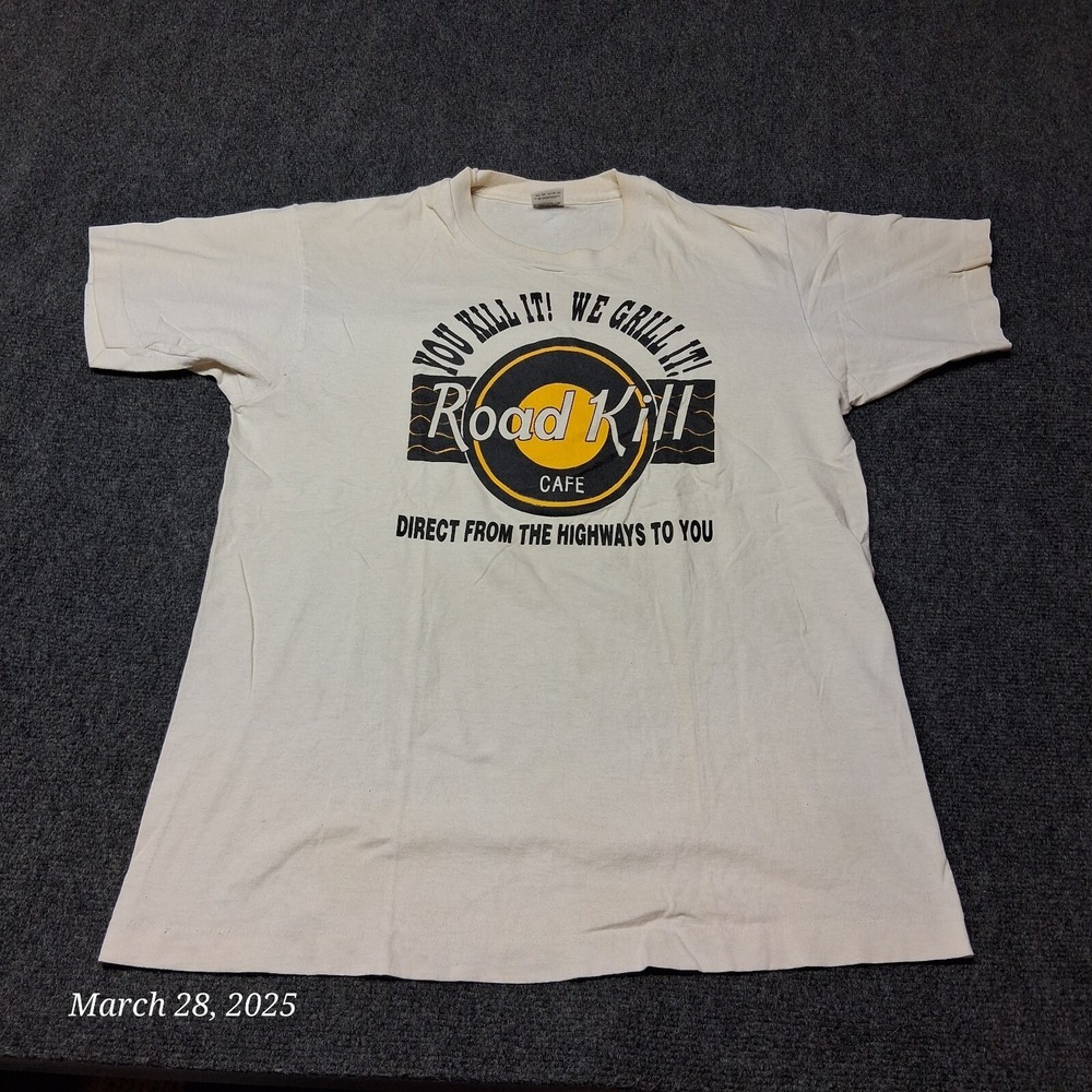 * VTG‎ Road Kill Cafe Iowa T Shirt Double Sided Size Large Single Stitch